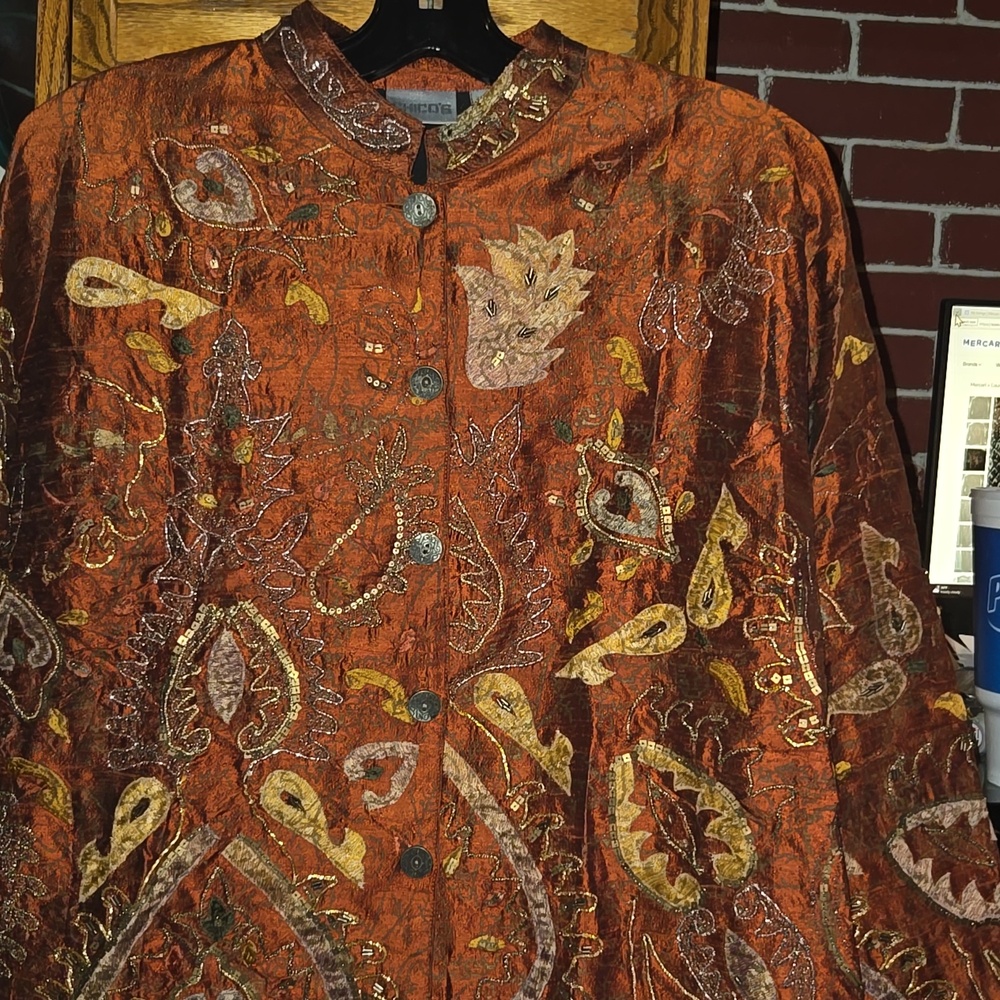 Chico's Embroidered Burnt Orange Jacket